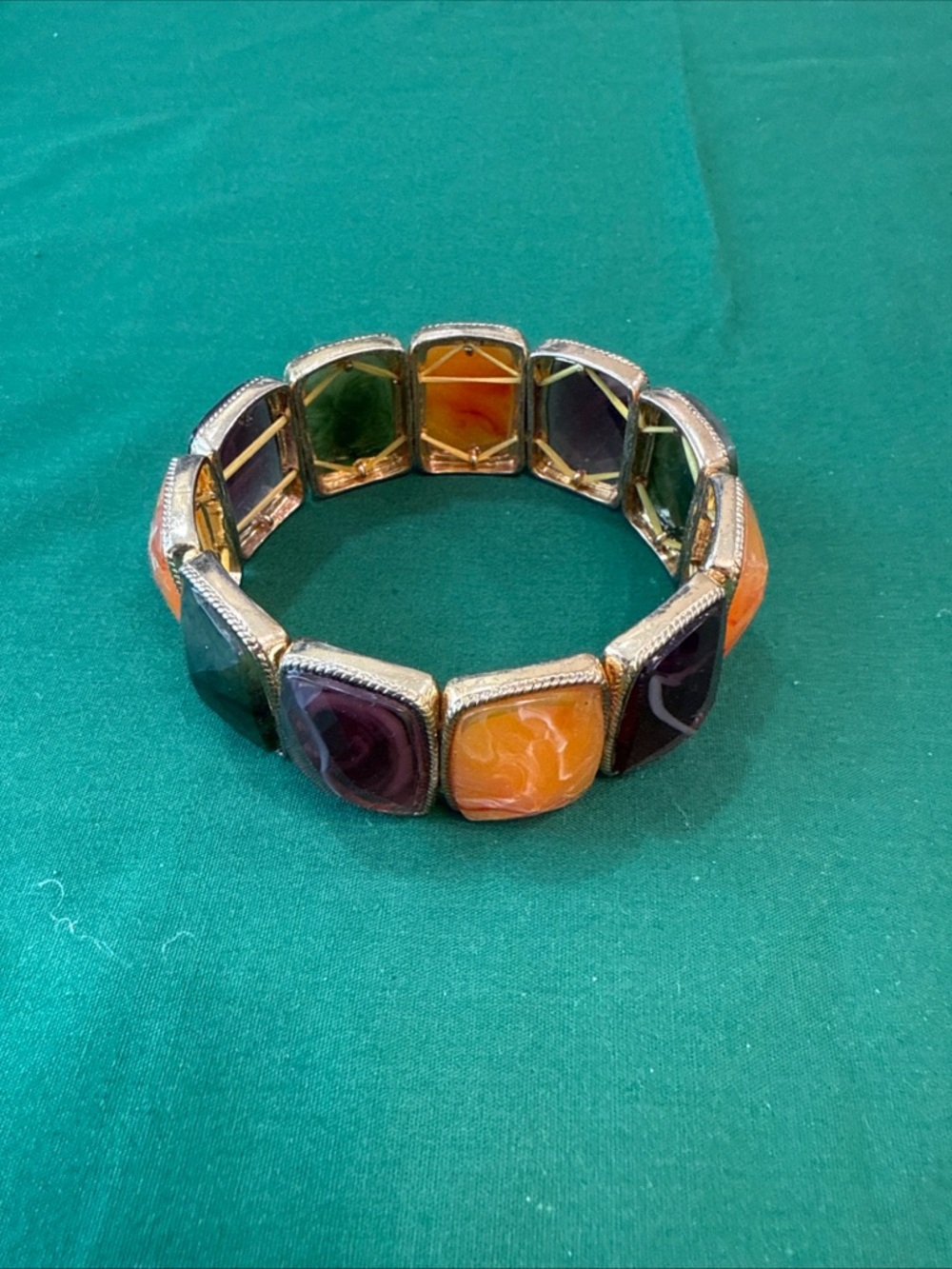 Multicolor Tile Stretch Bracelet with Gold-Tone Settings